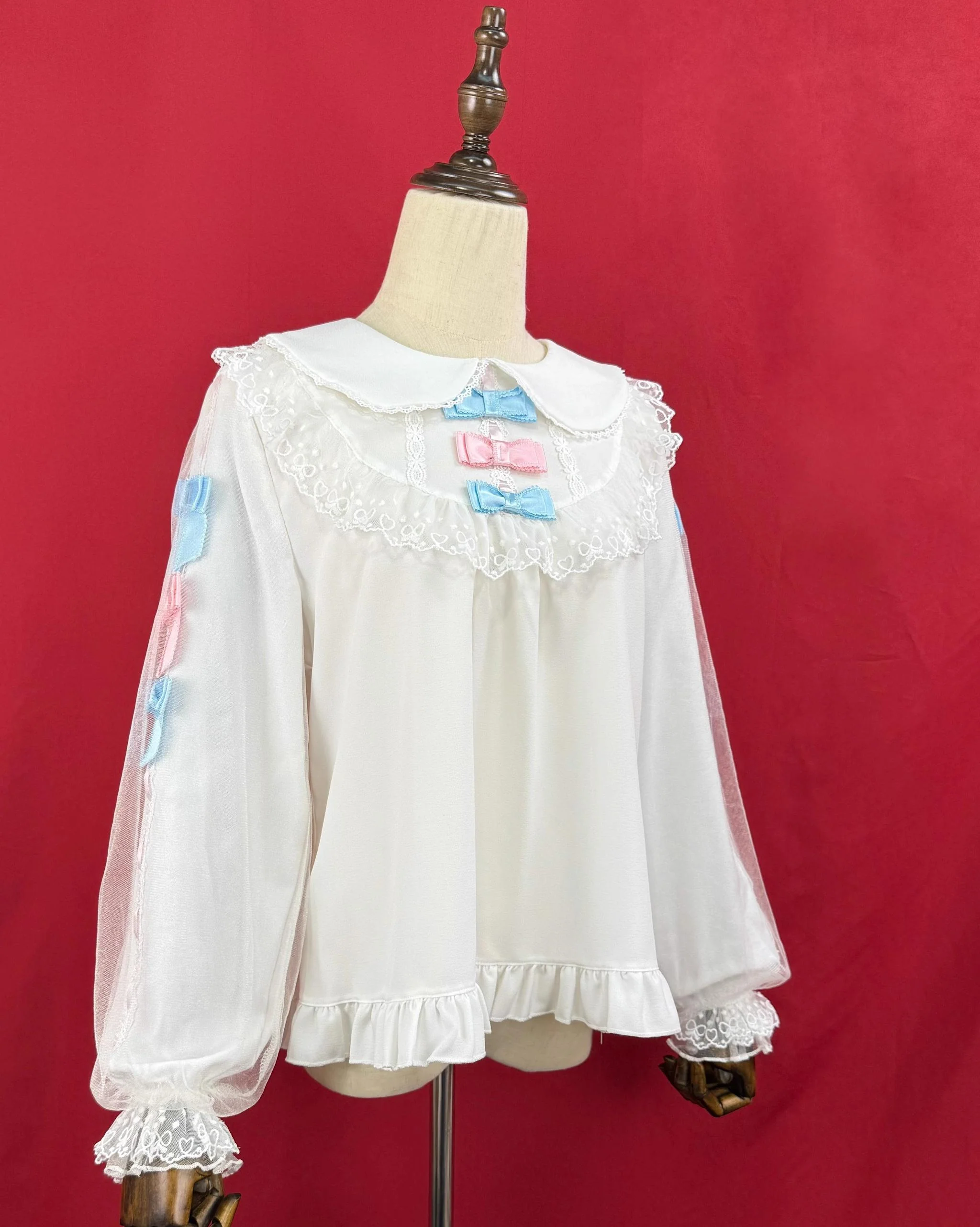 Sweet Lolita Blouse with Double-Layered Tulle Lantern Sleeves - Image 9