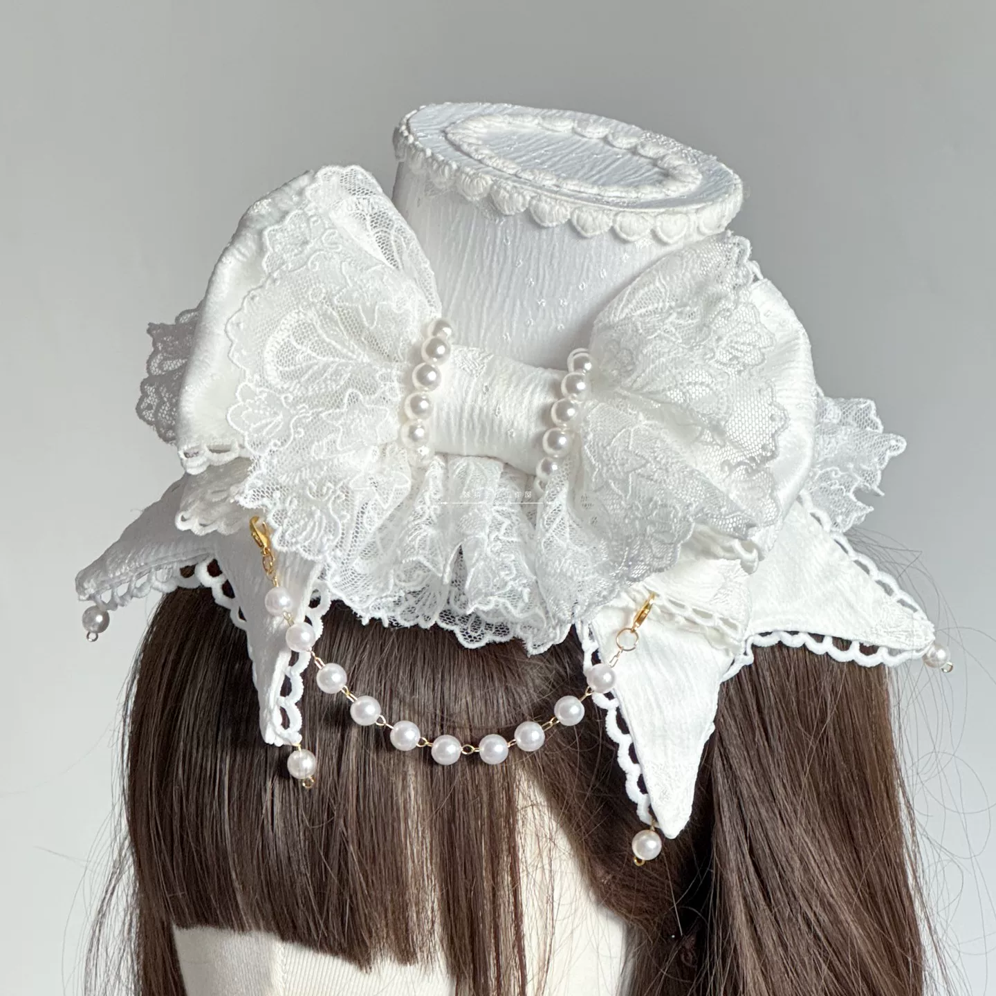 Sweet Lolita Bowknot Top Hat, Lace & Pearl Detail - Image 19