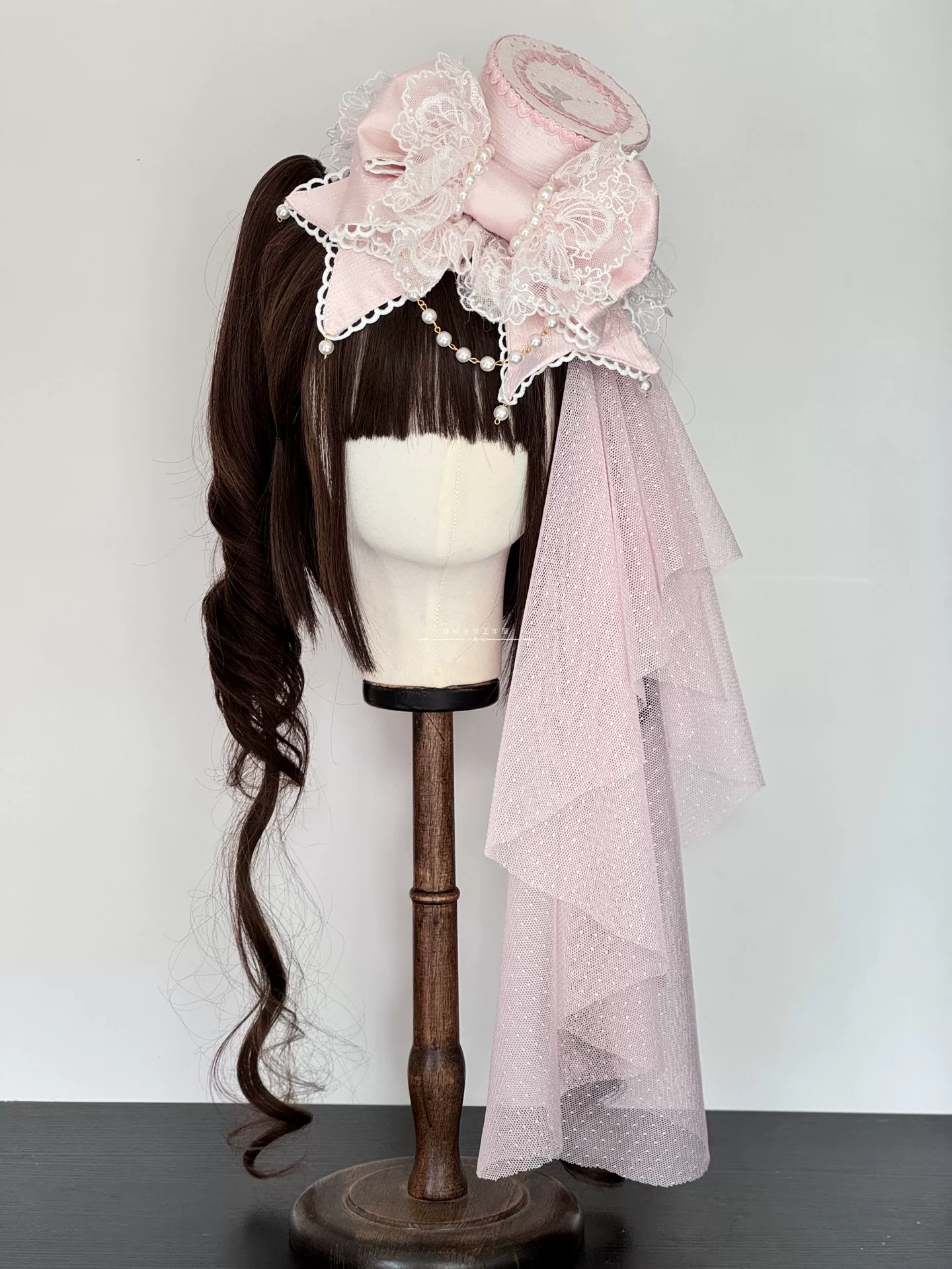 Sweet Lolita Bowknot Top Hat, Lace & Pearl Detail - Image 3