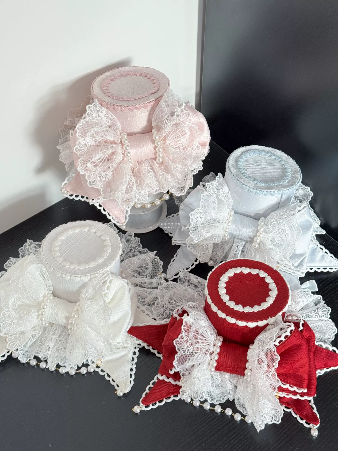 Sweet Lolita Bowknot Top Hat, Lace & Pearl Detail - Image 5