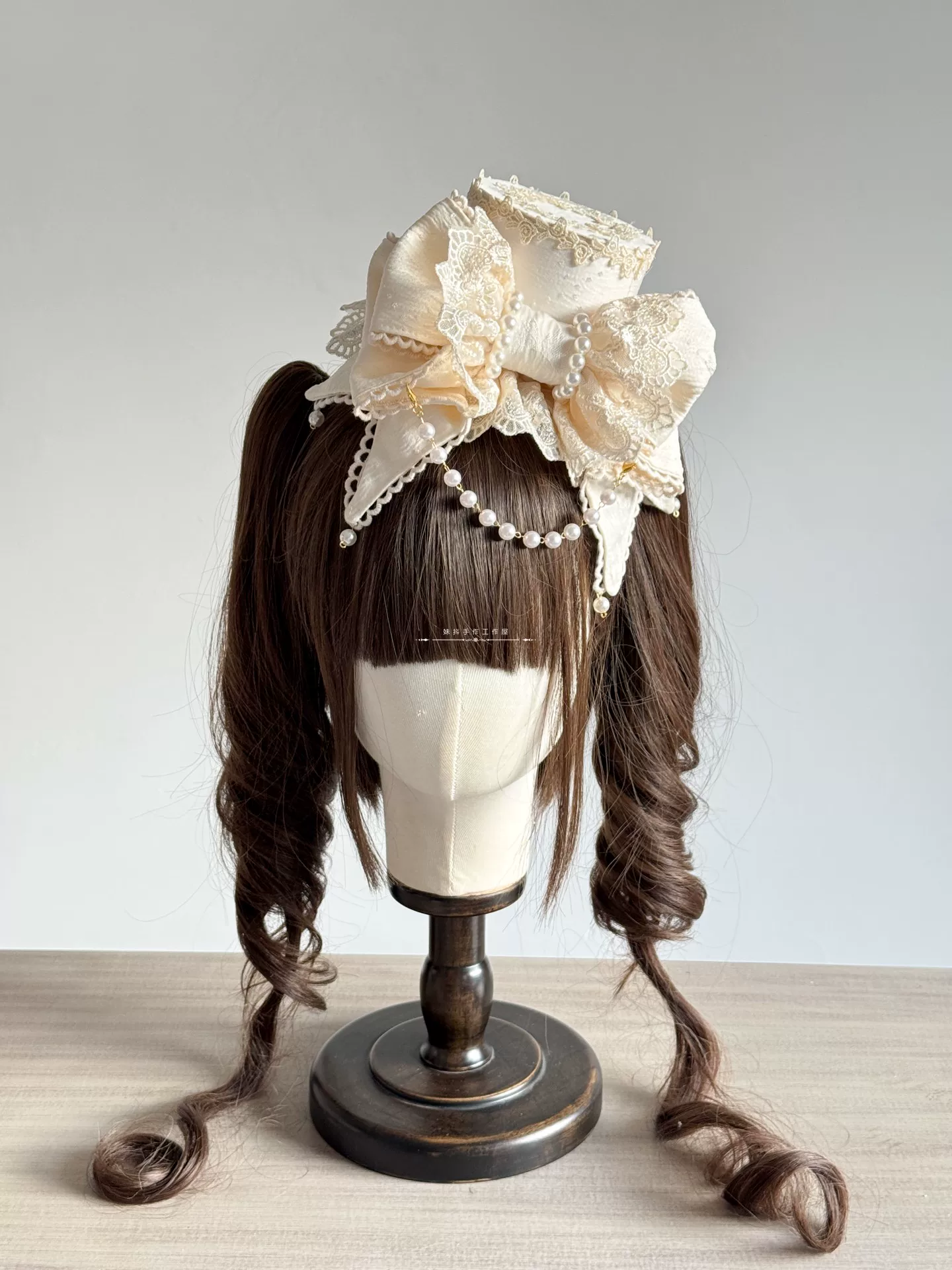 Sweet Lolita Bowknot Top Hat, Lace & Pearl Detail - Image 6