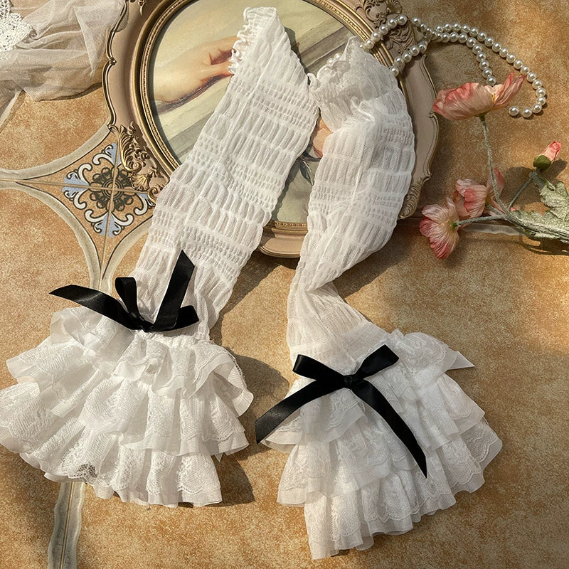 Sweet Lolita Calf Socks Ruffled Mesh Lace Bow Socks - Image 7