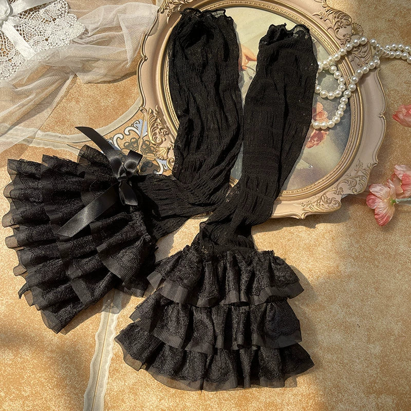 Sweet Lolita Calf Socks Ruffled Mesh Lace Bow Socks - Image 8