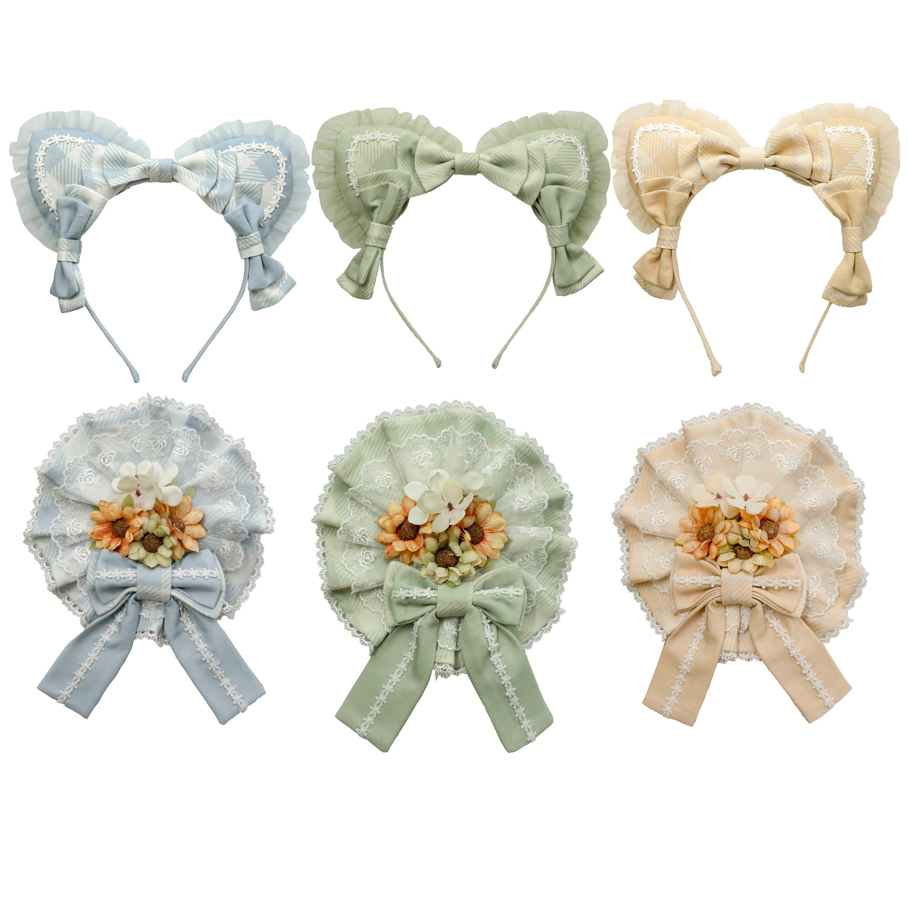 Chaton Jardin - Sunny Cat - Sweet Lolita Cat Ear KC Plaid Flower Ball Brooch - Image 11