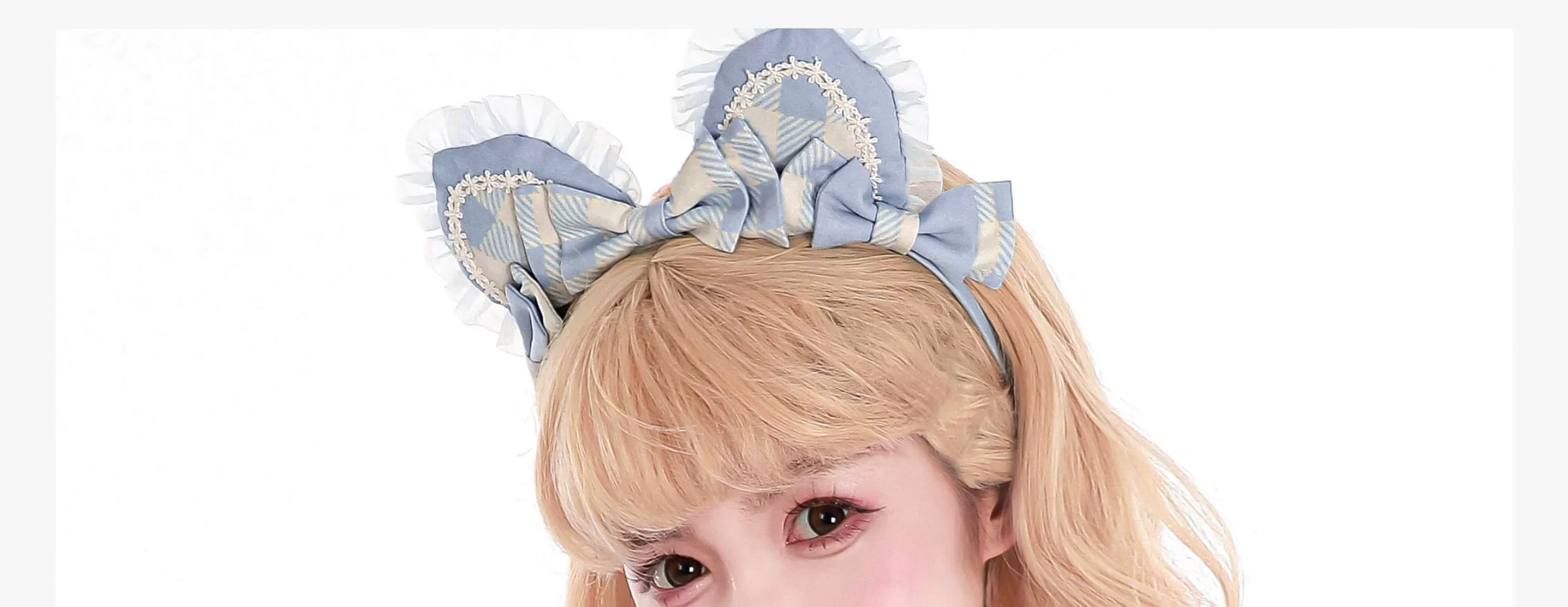 Chaton Jardin - Sunny Cat - Sweet Lolita Cat Ear KC Plaid Flower Ball Brooch - Image 2
