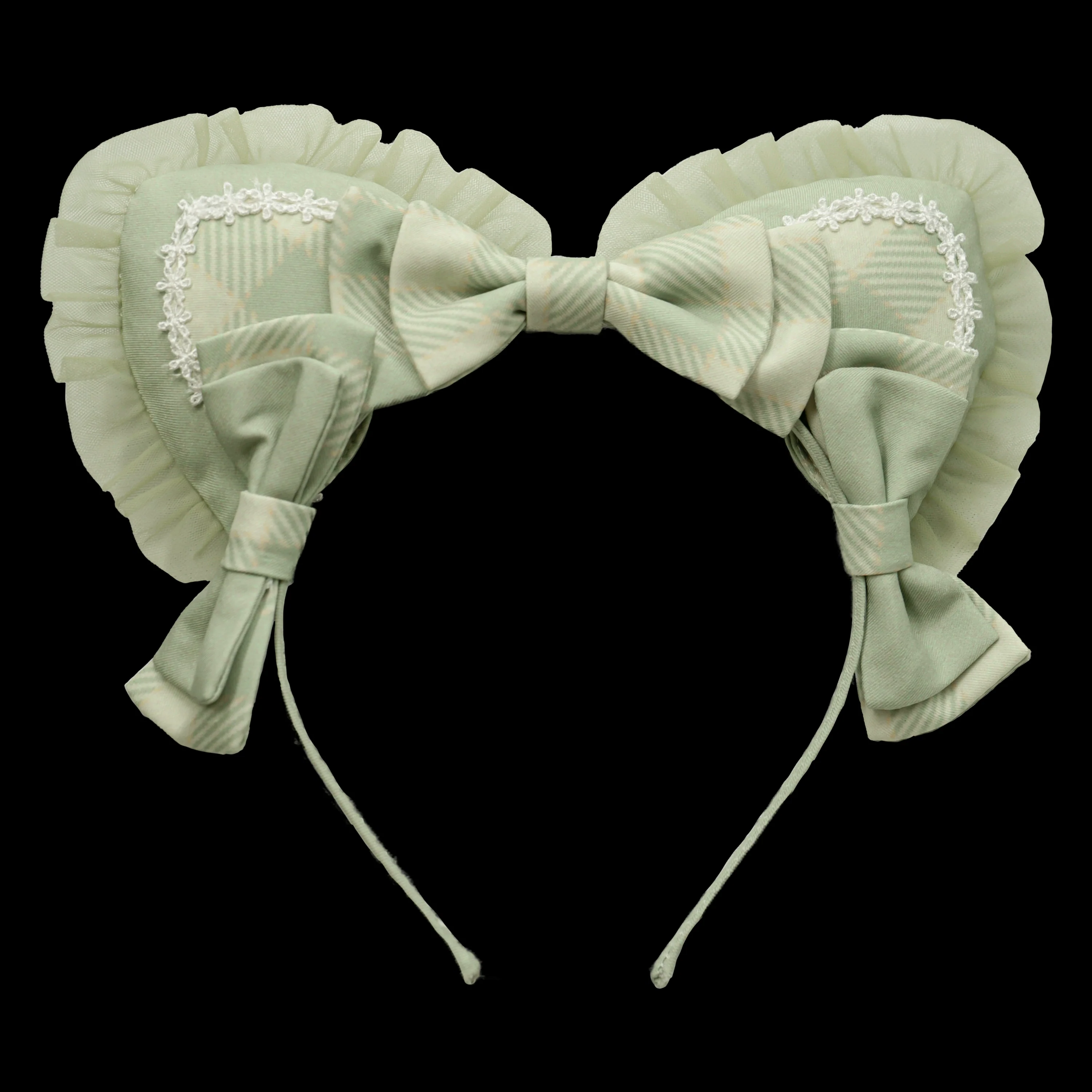 Chaton Jardin - Sunny Cat - Sweet Lolita Cat Ear KC Plaid Flower Ball Brooch - Image 6