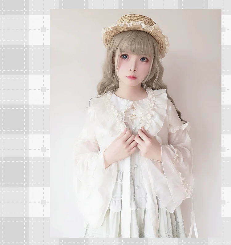 Xianbei - Sweet Lolita Chiffon Lantern Sleeve Cardigan with Bow - Image 10