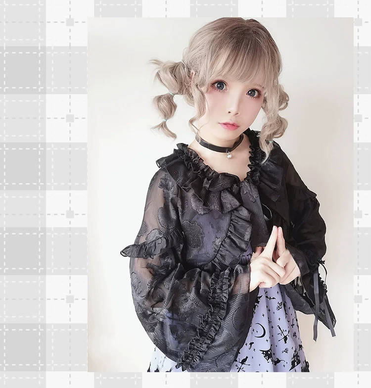 Xianbei - Sweet Lolita Chiffon Lantern Sleeve Cardigan with Bow - Image 15