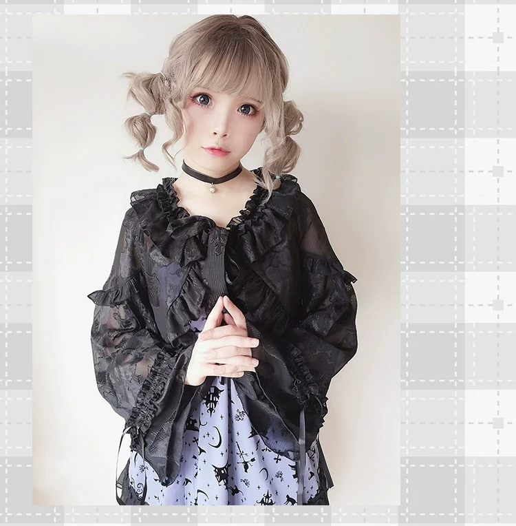 Xianbei - Sweet Lolita Chiffon Lantern Sleeve Cardigan with Bow - Image 16