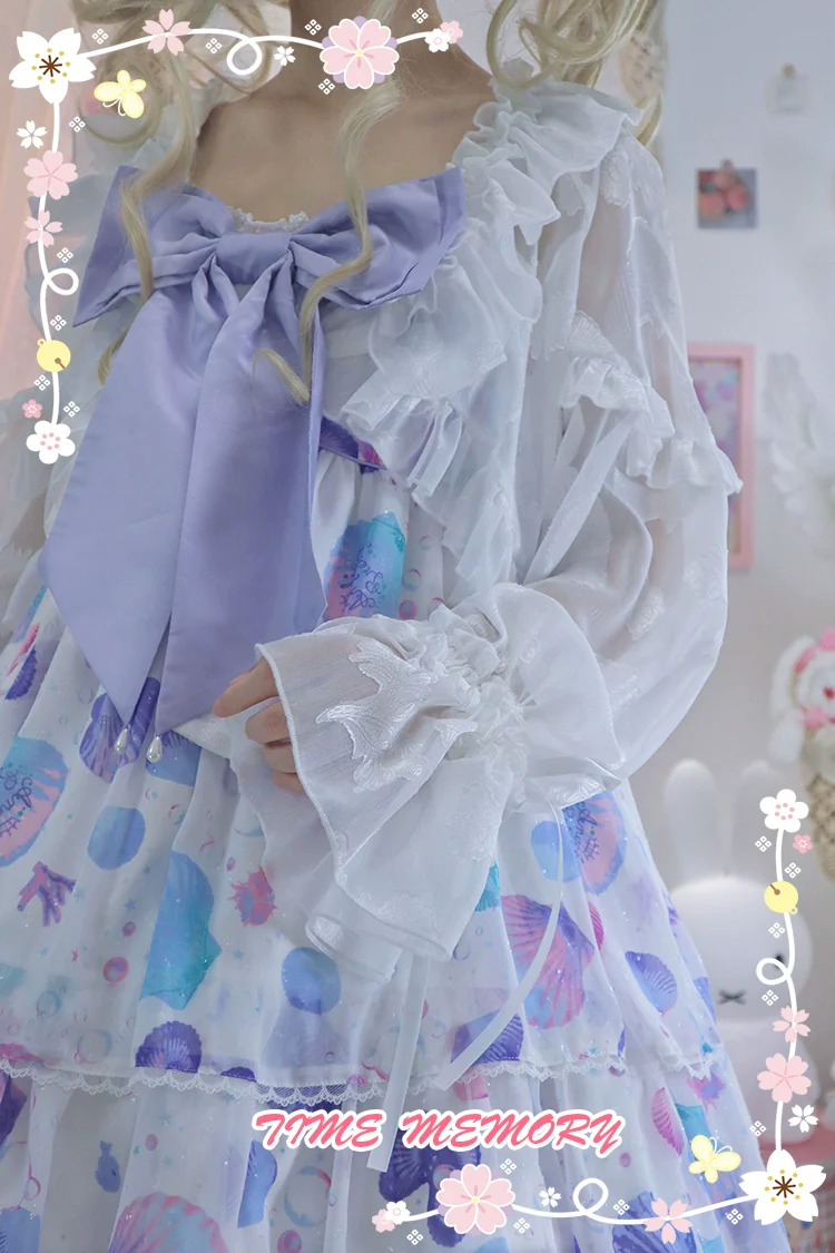 Xianbei - Sweet Lolita Chiffon Lantern Sleeve Cardigan with Bow - Image 24