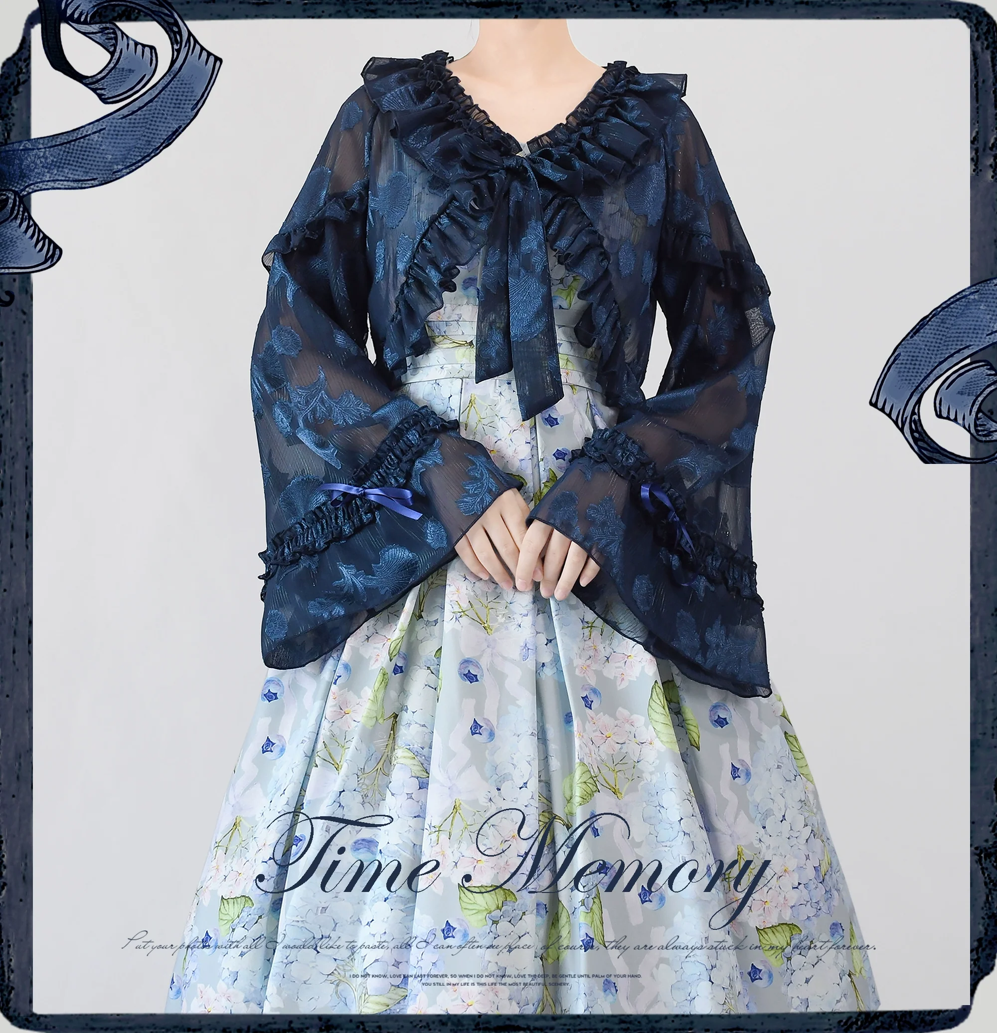 Xianbei - Sweet Lolita Chiffon Lantern Sleeve Cardigan with Bow - Image 29