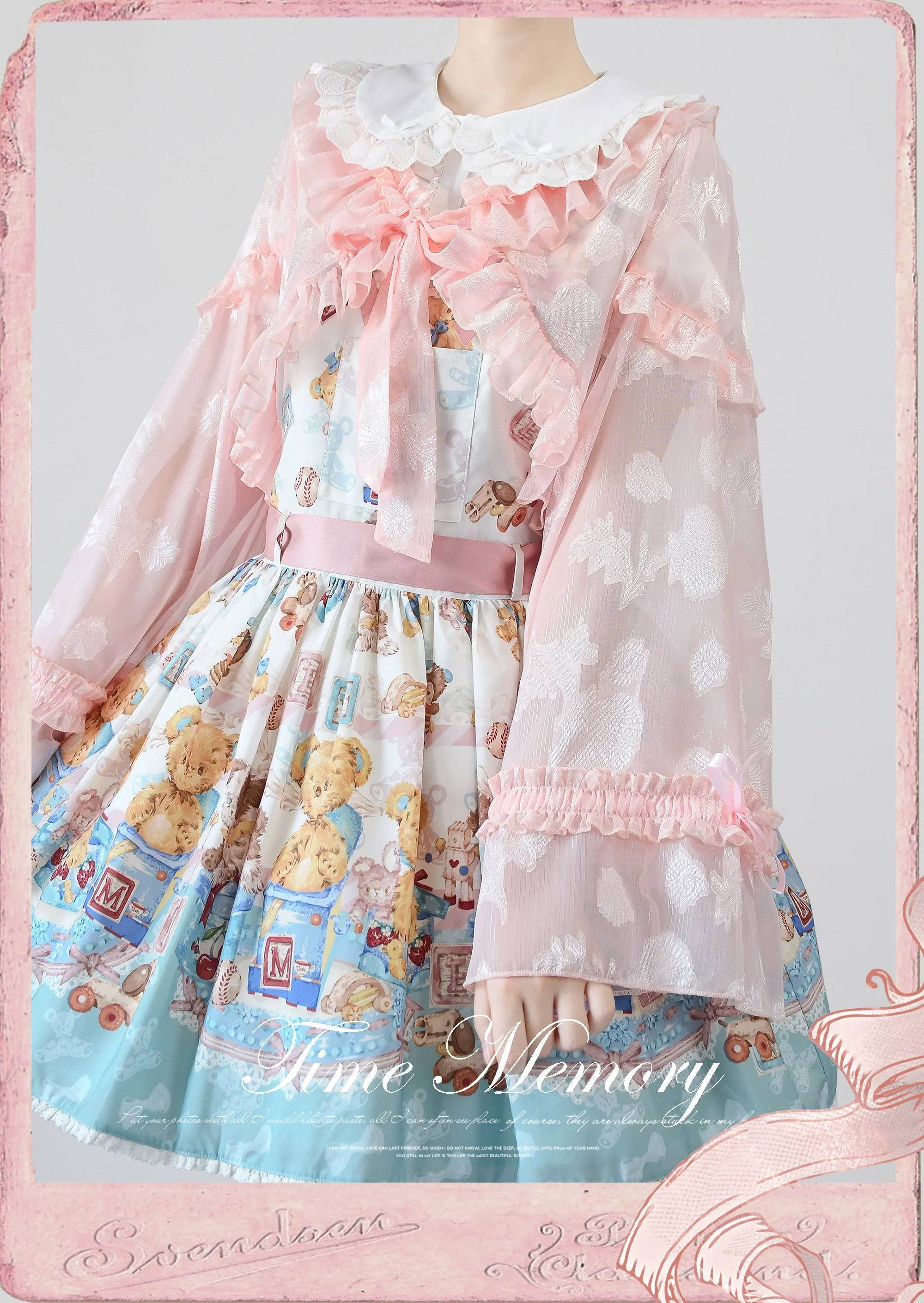 Xianbei - Sweet Lolita Chiffon Lantern Sleeve Cardigan with Bow - Image 37