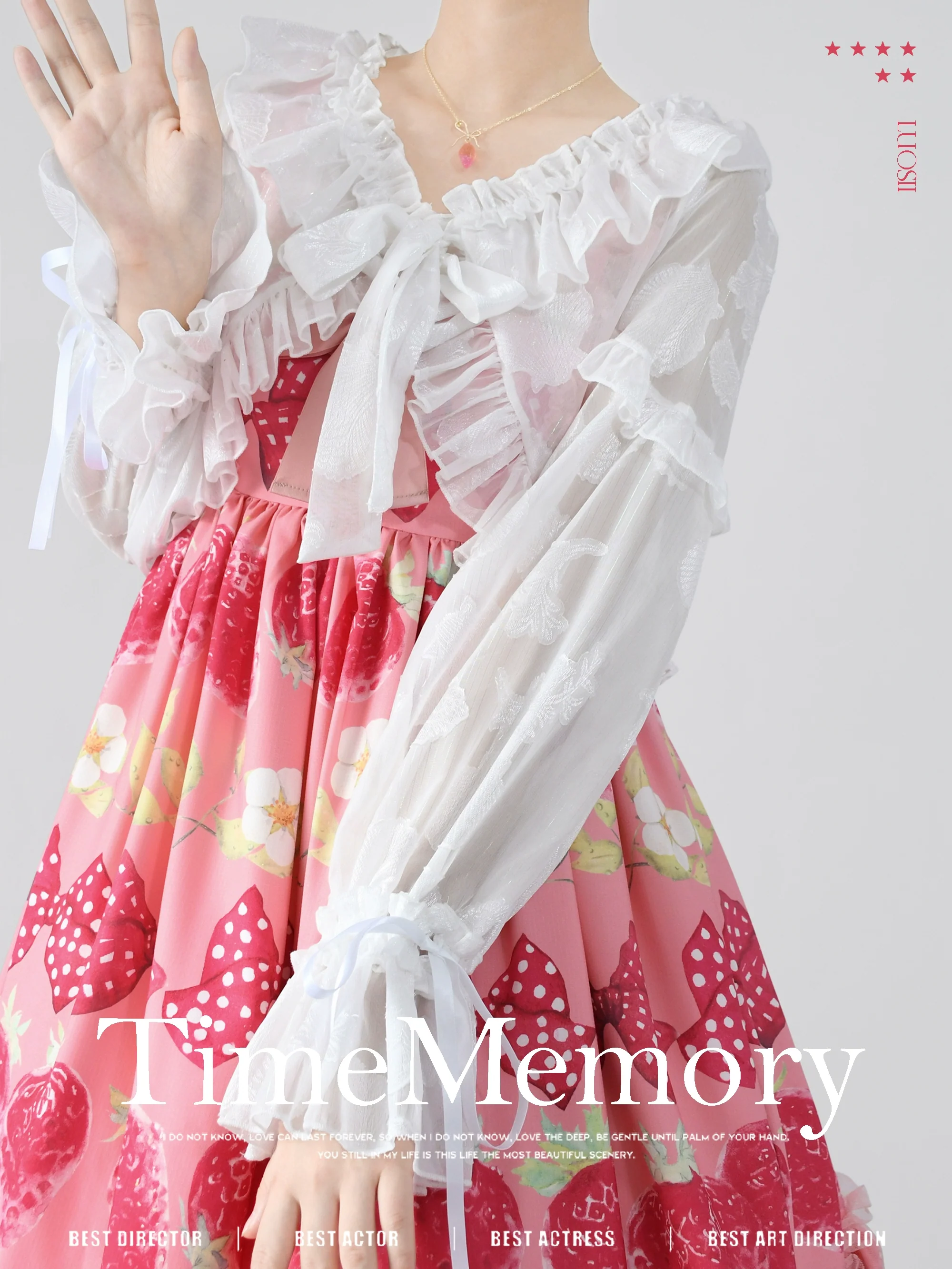 Xianbei - Sweet Lolita Chiffon Lantern Sleeve Cardigan with Bow - Image 4