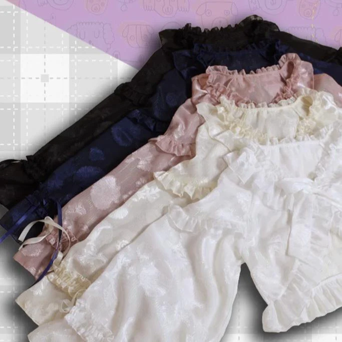 Xianbei - Sweet Lolita Chiffon Lantern Sleeve Cardigan with Bow - Image 41