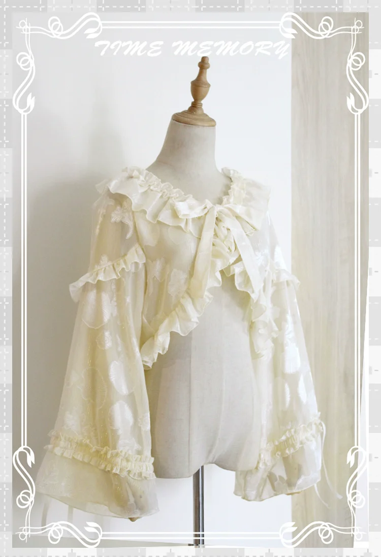 Xianbei - Sweet Lolita Chiffon Lantern Sleeve Cardigan with Bow - Image 46