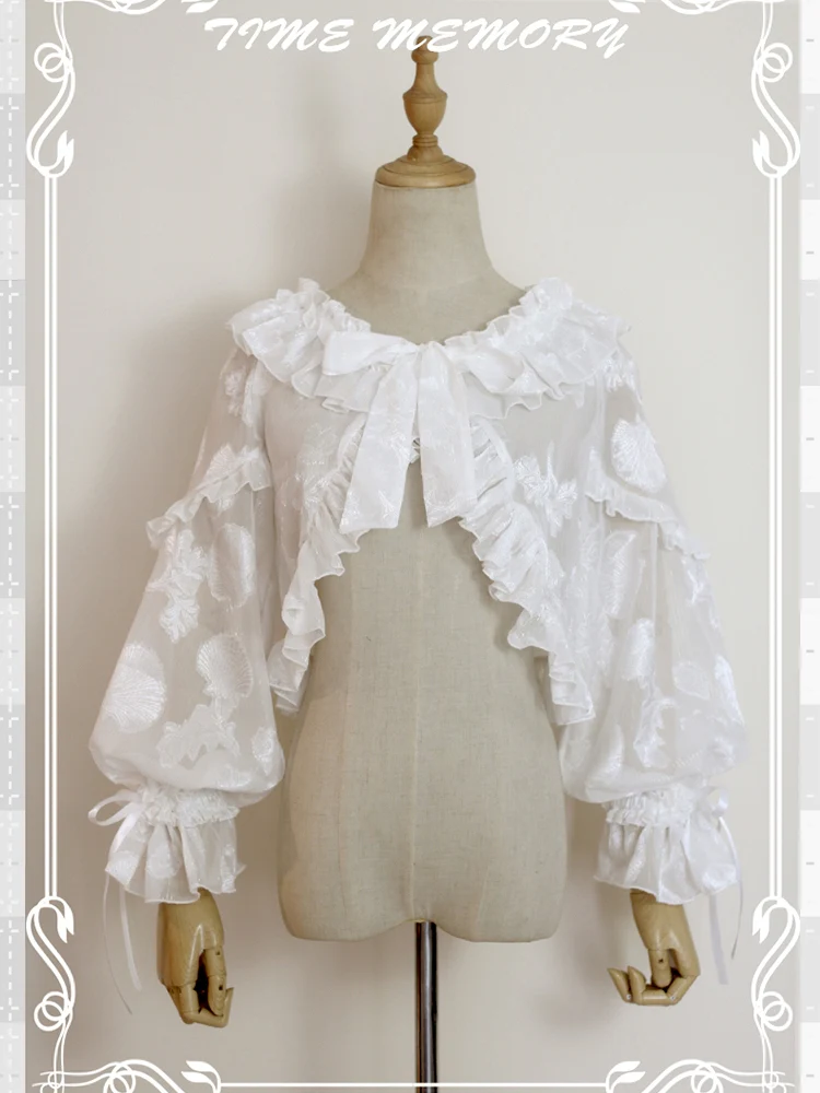 Xianbei - Sweet Lolita Chiffon Lantern Sleeve Cardigan with Bow - Image 49