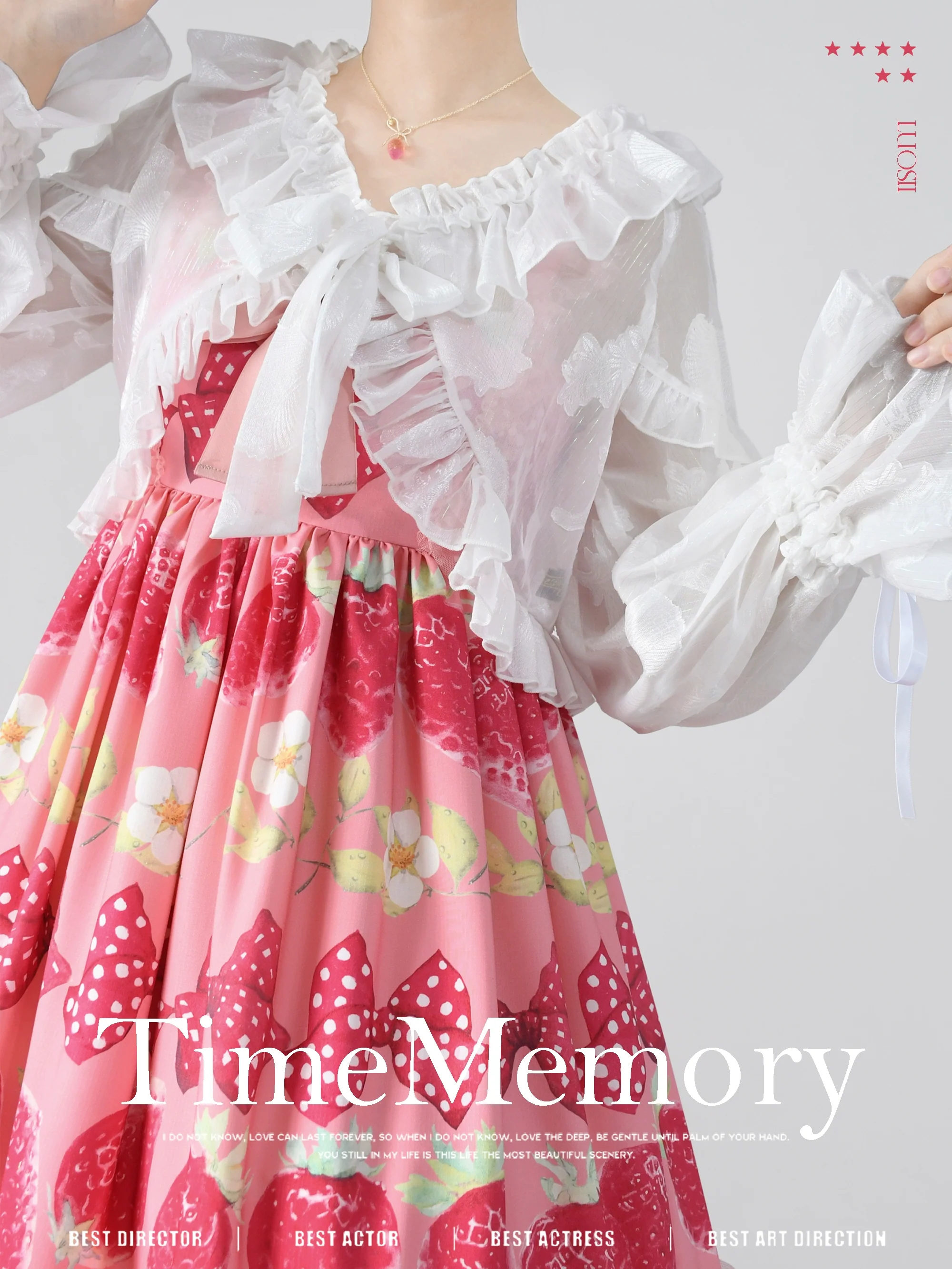 Xianbei - Sweet Lolita Chiffon Lantern Sleeve Cardigan with Bow - Image 5