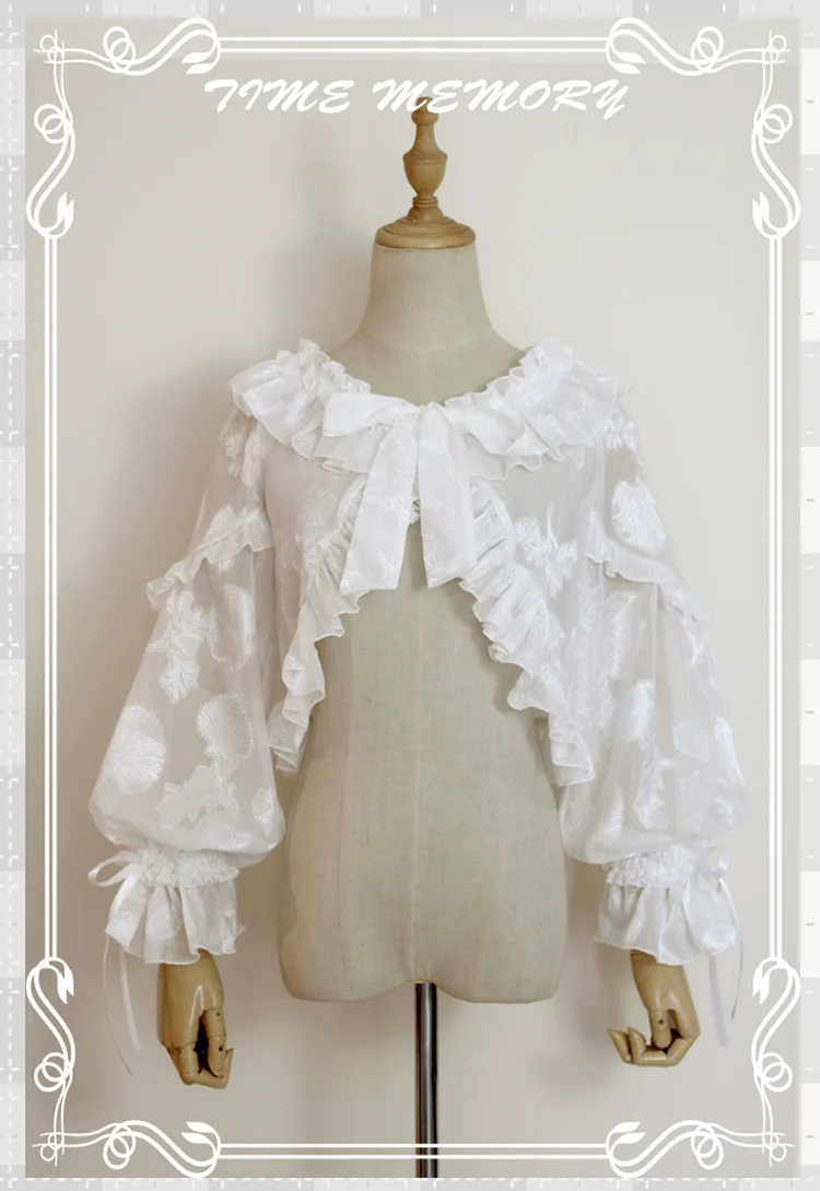 Xianbei - Sweet Lolita Chiffon Lantern Sleeve Cardigan with Bow - Image 50