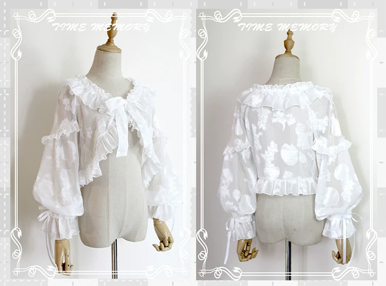 Xianbei - Sweet Lolita Chiffon Lantern Sleeve Cardigan with Bow - Image 51