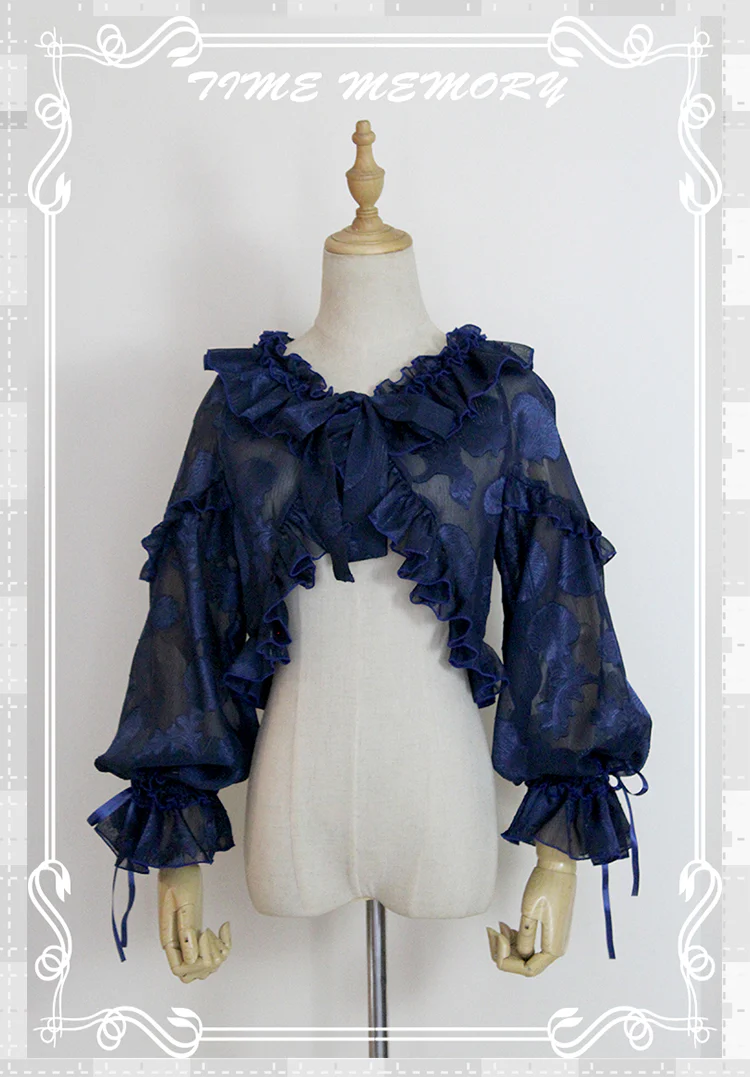 Xianbei - Sweet Lolita Chiffon Lantern Sleeve Cardigan with Bow - Image 54