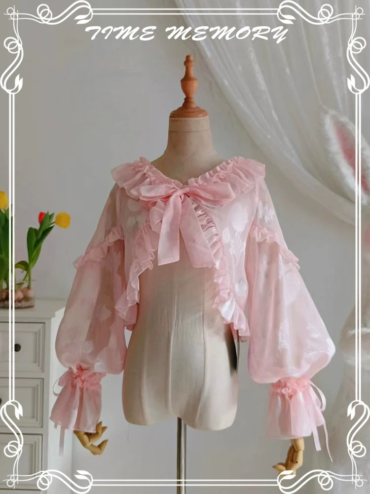 Xianbei - Sweet Lolita Chiffon Lantern Sleeve Cardigan with Bow - Image 56