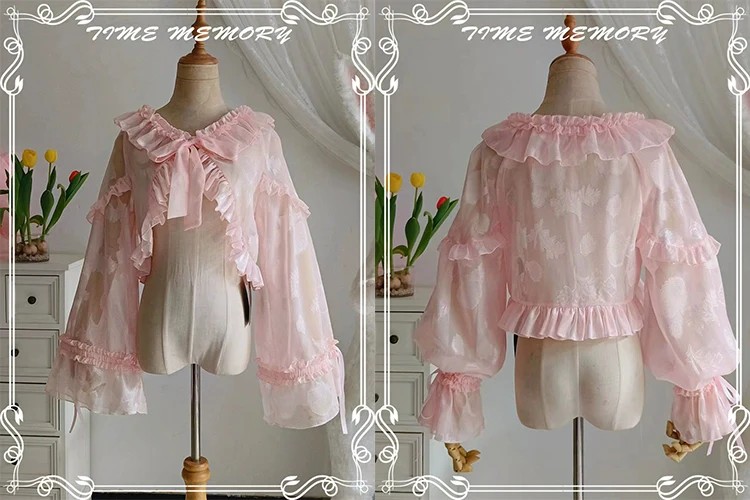Xianbei - Sweet Lolita Chiffon Lantern Sleeve Cardigan with Bow - Image 57