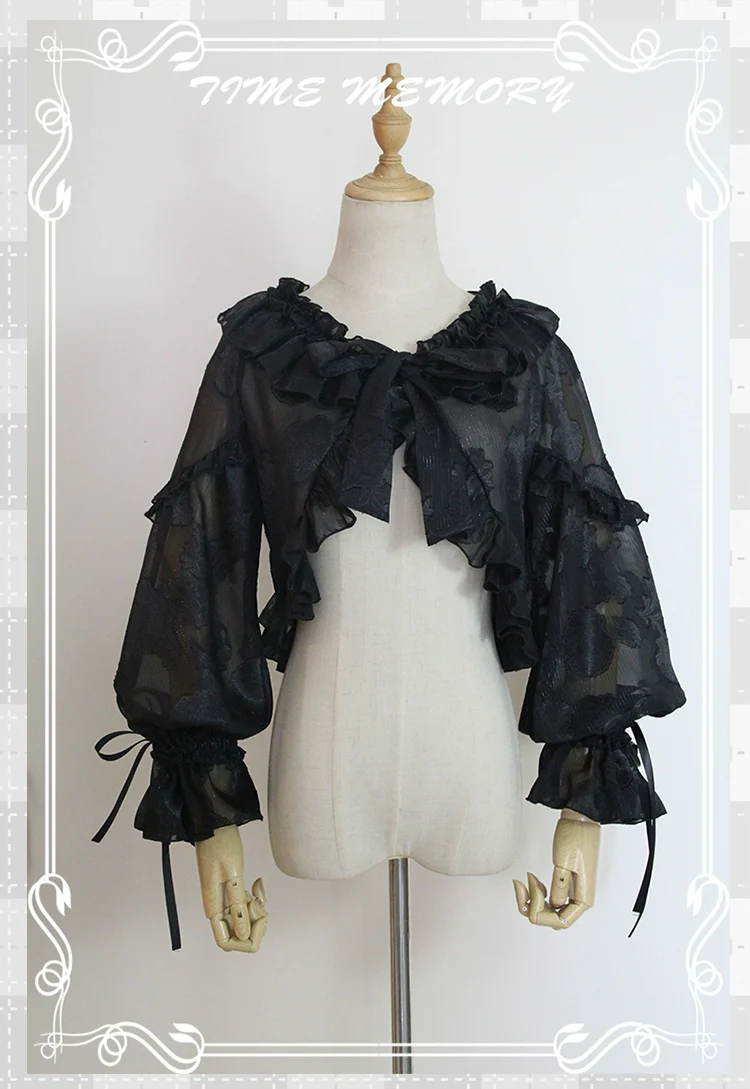 Xianbei - Sweet Lolita Chiffon Lantern Sleeve Cardigan with Bow - Image 58