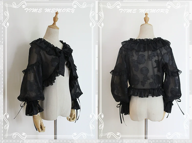 Xianbei - Sweet Lolita Chiffon Lantern Sleeve Cardigan with Bow - Image 61