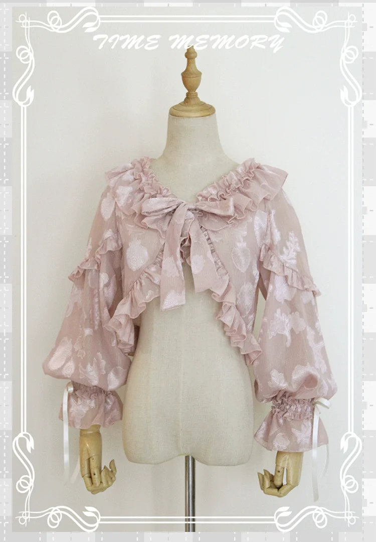 Xianbei - Sweet Lolita Chiffon Lantern Sleeve Cardigan with Bow - Image 63