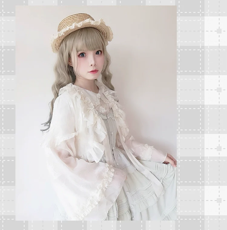 Xianbei - Sweet Lolita Chiffon Lantern Sleeve Cardigan with Bow - Image 9