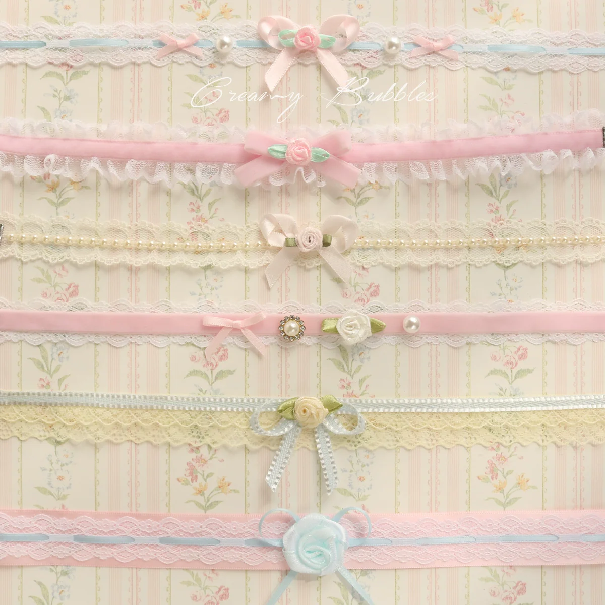 Creamy Bubbles - Sweet Lolita Choker Vintage Lace Rose Handmade Necklace - Image 37