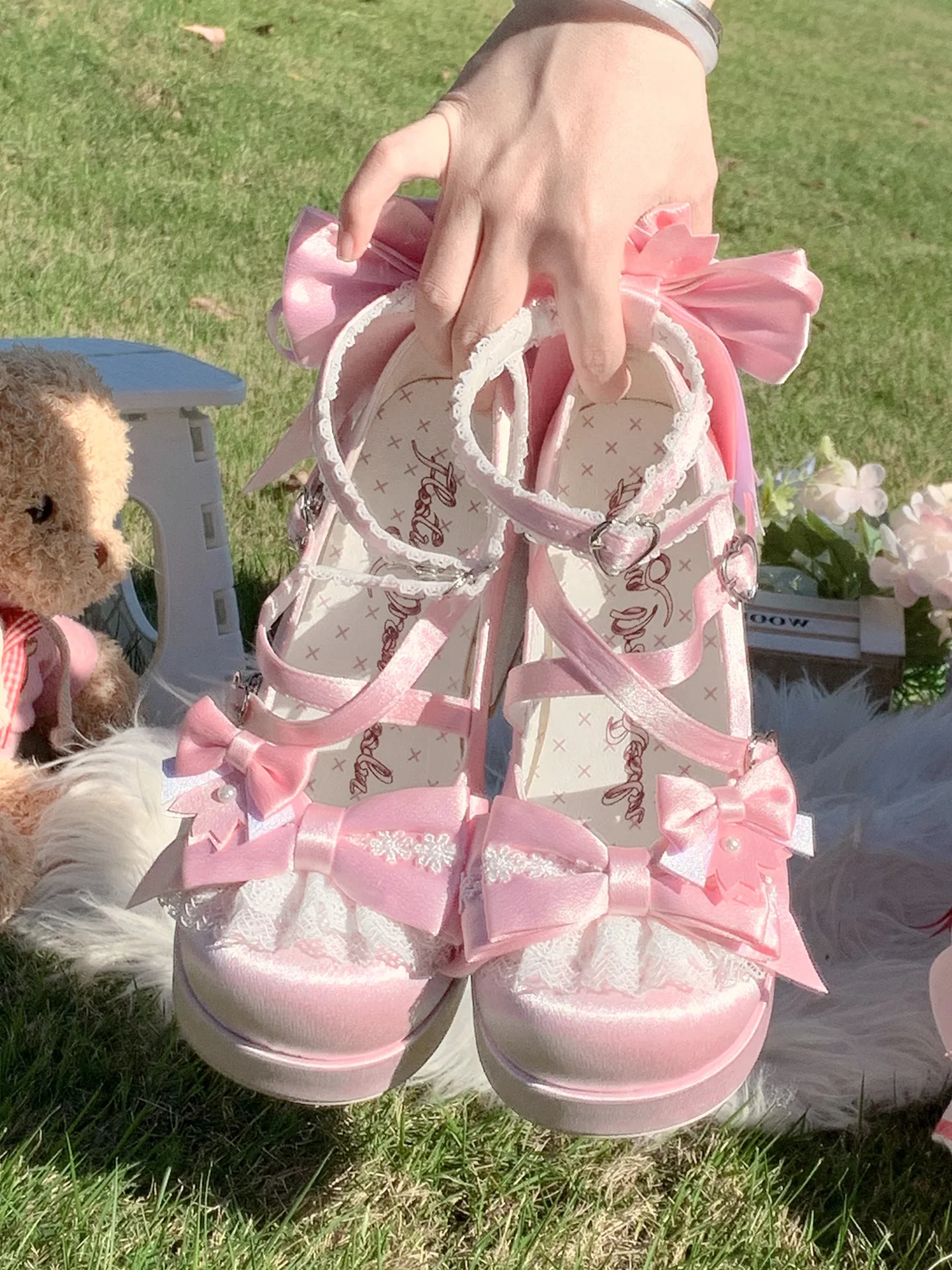 Sakura Oath - Sweet Lolita Chunky Heel, 3D Floral Decoration - Image 23