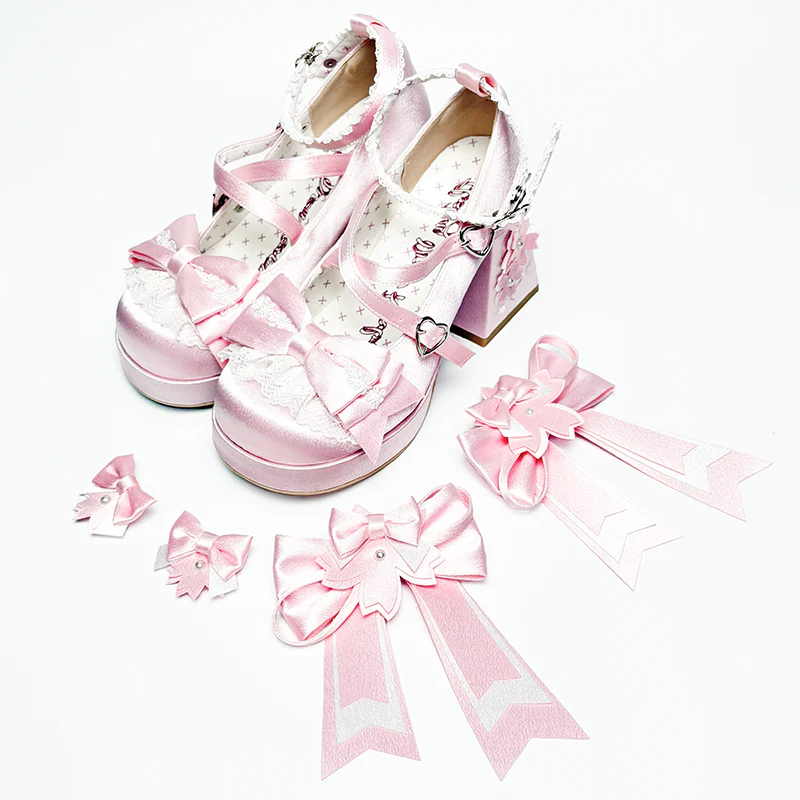 Sakura Oath - Sweet Lolita Chunky Heel, 3D Floral Decoration - Image 27