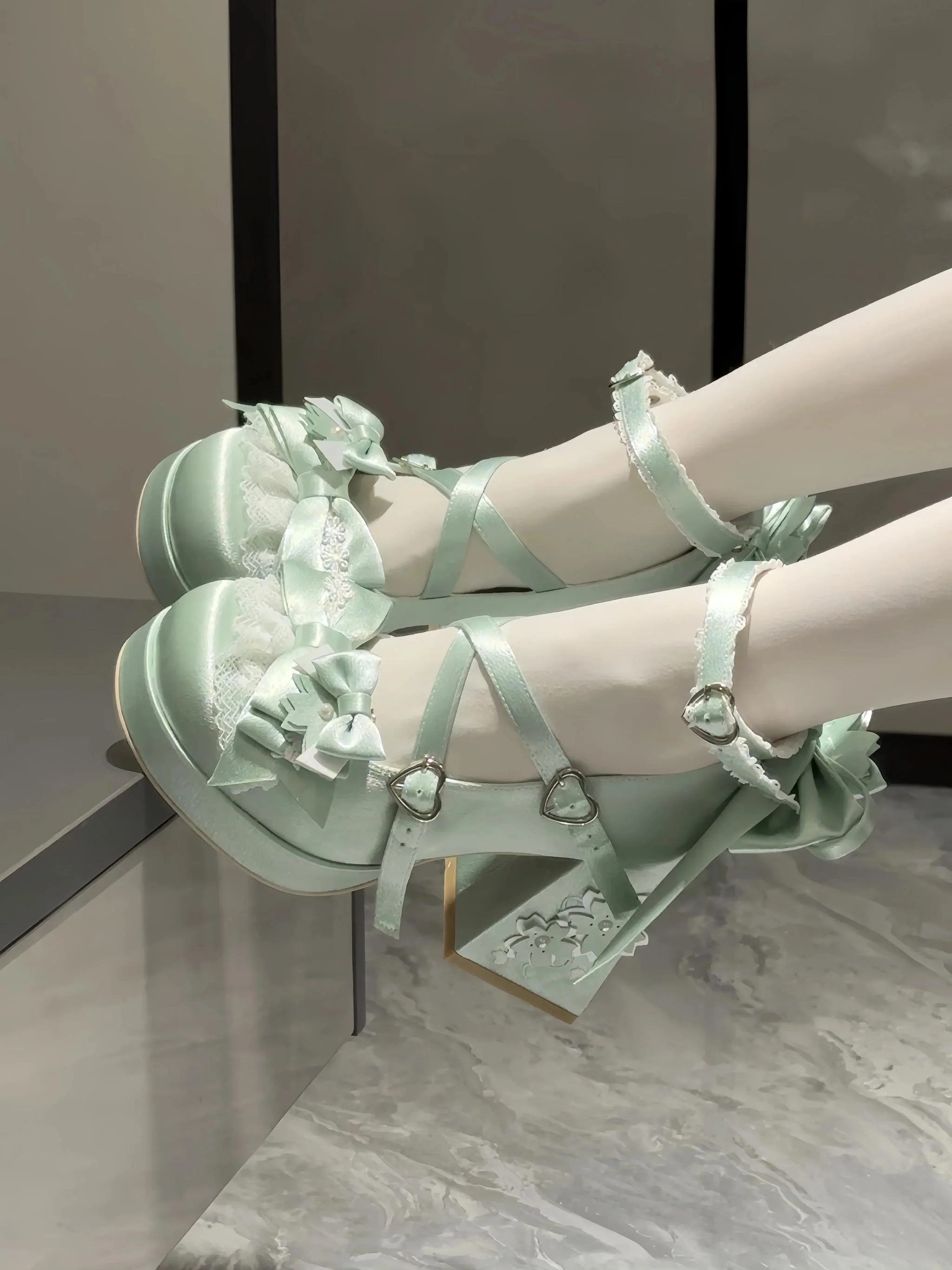 Sakura Oath - Sweet Lolita Chunky Heel, 3D Floral Decoration - Image 6