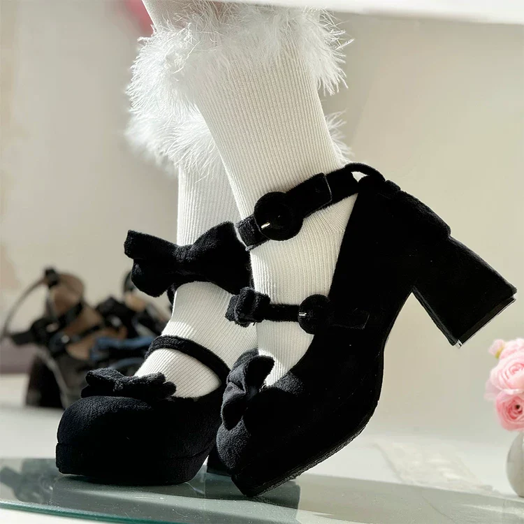 Covenant Doll - Sweet Lolita Chunky Heel Shoes, Detachable Bow - Image 9
