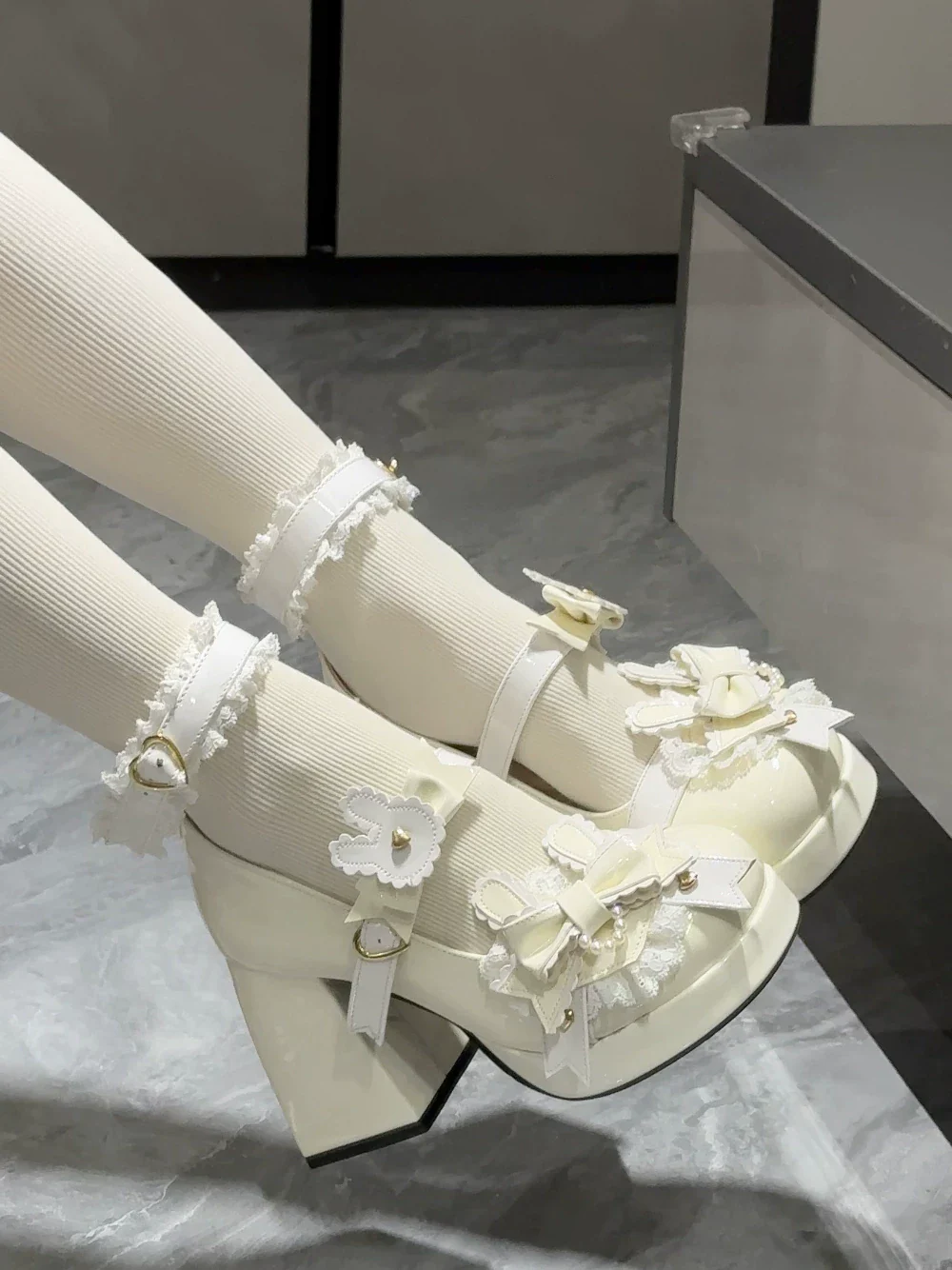 Sweet Bunny Tea Party - Sweet Lolita Chunky Heels Shoes, Bunny-ear Bow Decoration - Image 13