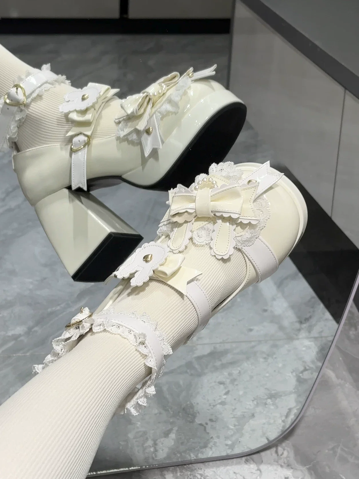 Sweet Bunny Tea Party - Sweet Lolita Chunky Heels Shoes, Bunny-ear Bow Decoration - Image 16