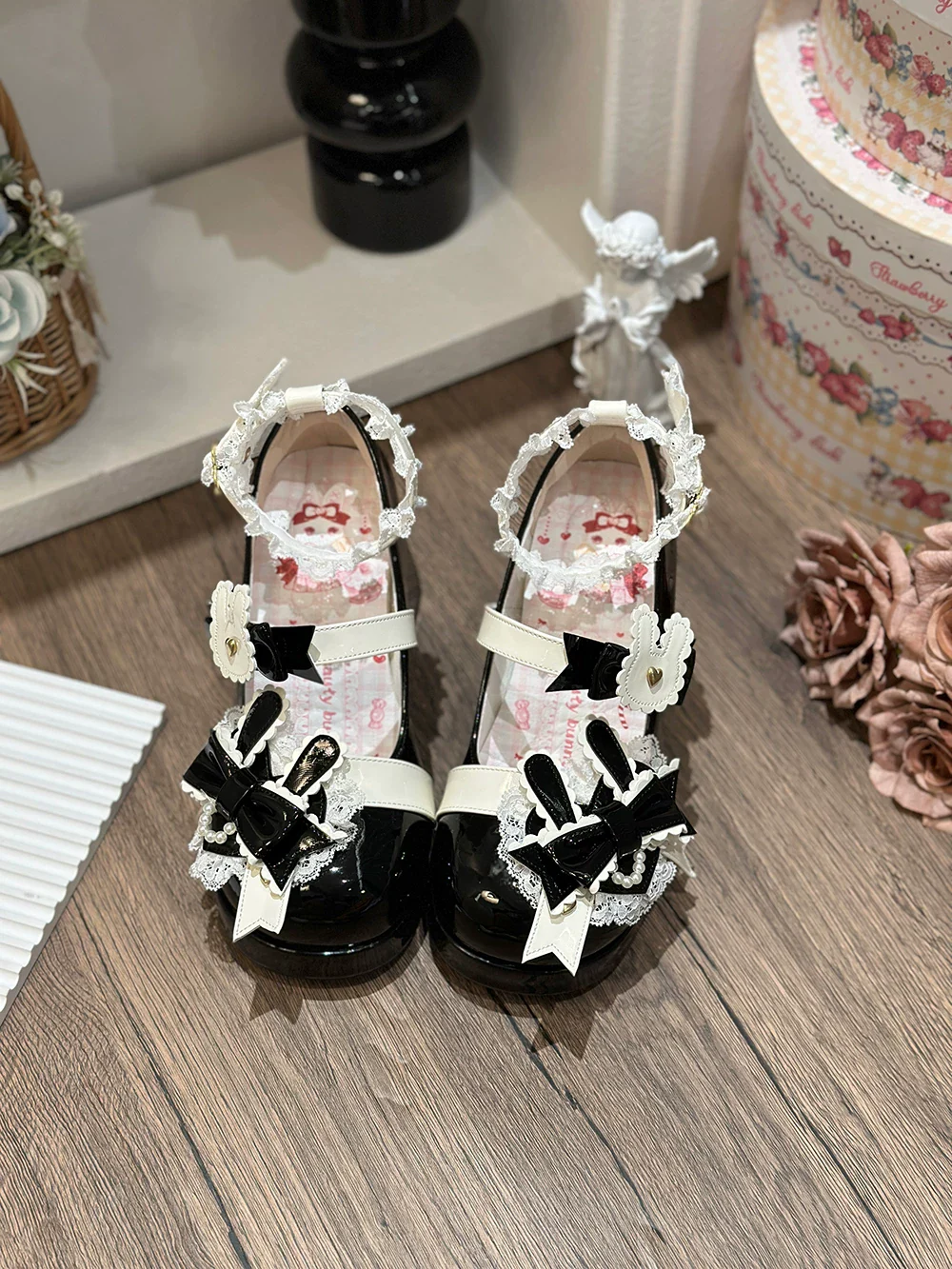 Sweet Bunny Tea Party - Sweet Lolita Chunky Heels Shoes, Bunny-ear Bow Decoration - Image 17
