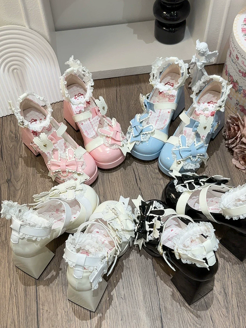 Sweet Bunny Tea Party - Sweet Lolita Chunky Heels Shoes, Bunny-ear Bow Decoration - Image 4