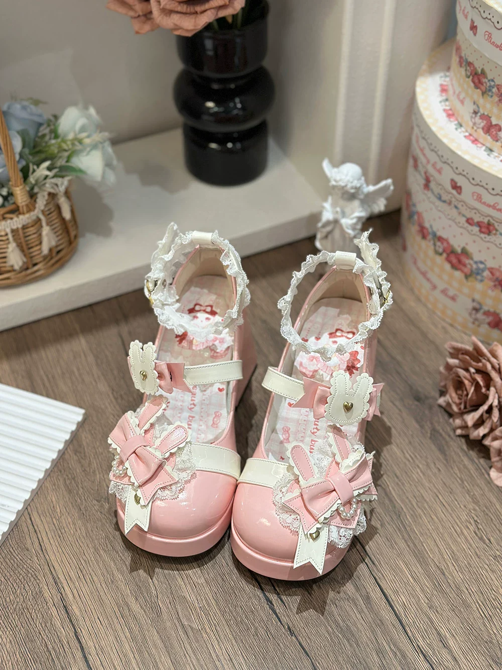 Sweet Bunny Tea Party - Sweet Lolita Chunky Heels Shoes, Bunny-ear Bow Decoration - Image 5