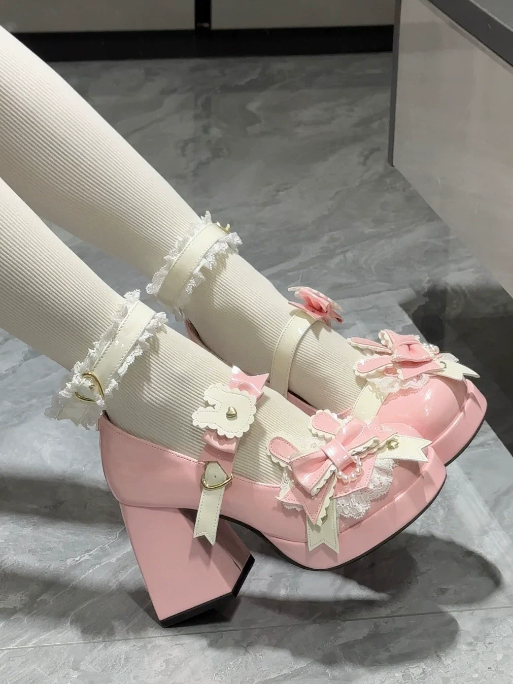 Sweet Bunny Tea Party - Sweet Lolita Chunky Heels Shoes, Bunny-ear Bow Decoration - Image 6