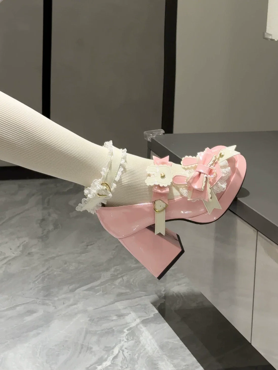 Sweet Bunny Tea Party - Sweet Lolita Chunky Heels Shoes, Bunny-ear Bow Decoration - Image 7