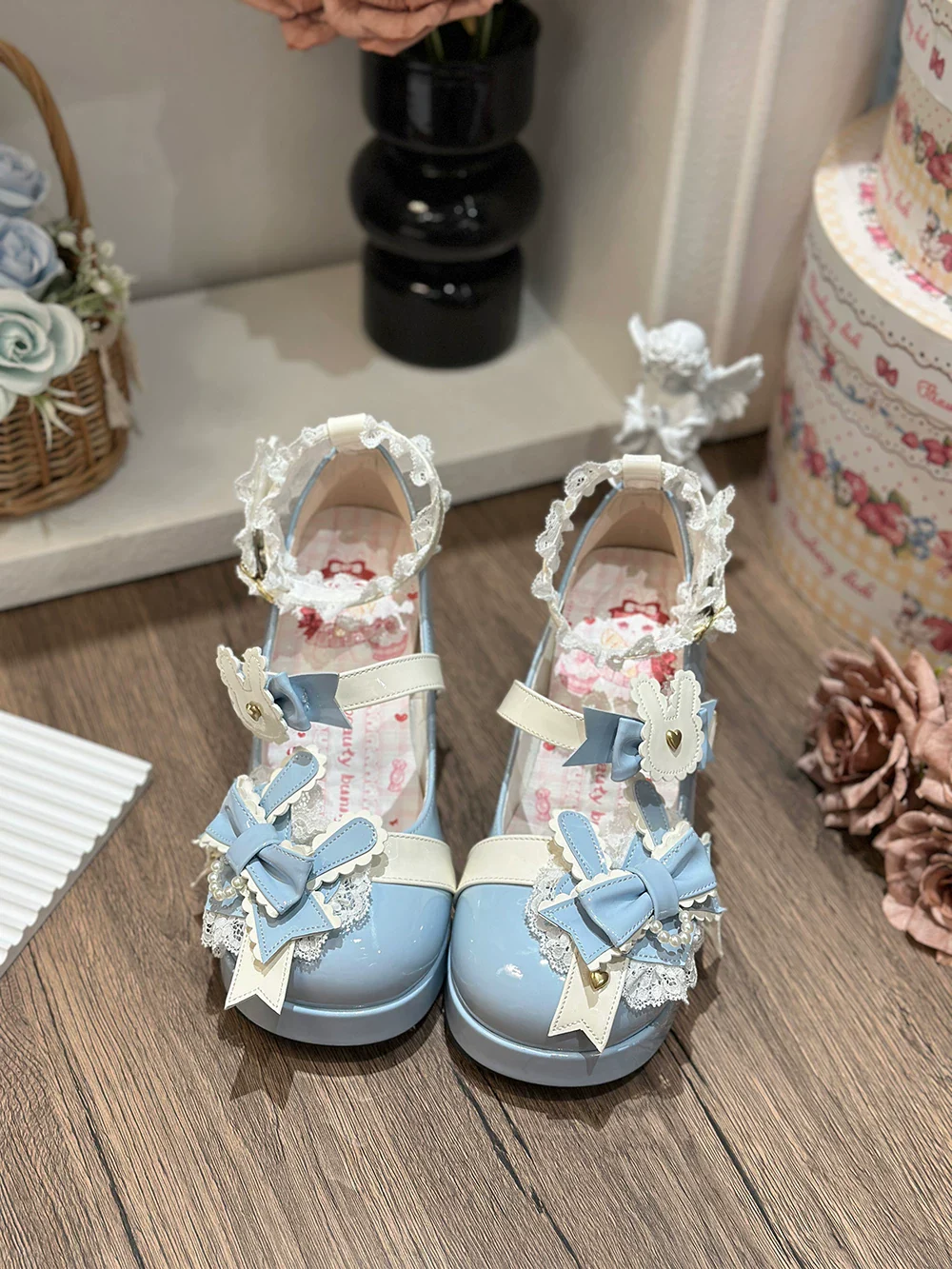 Sweet Bunny Tea Party - Sweet Lolita Chunky Heels Shoes, Bunny-ear Bow Decoration - Image 8