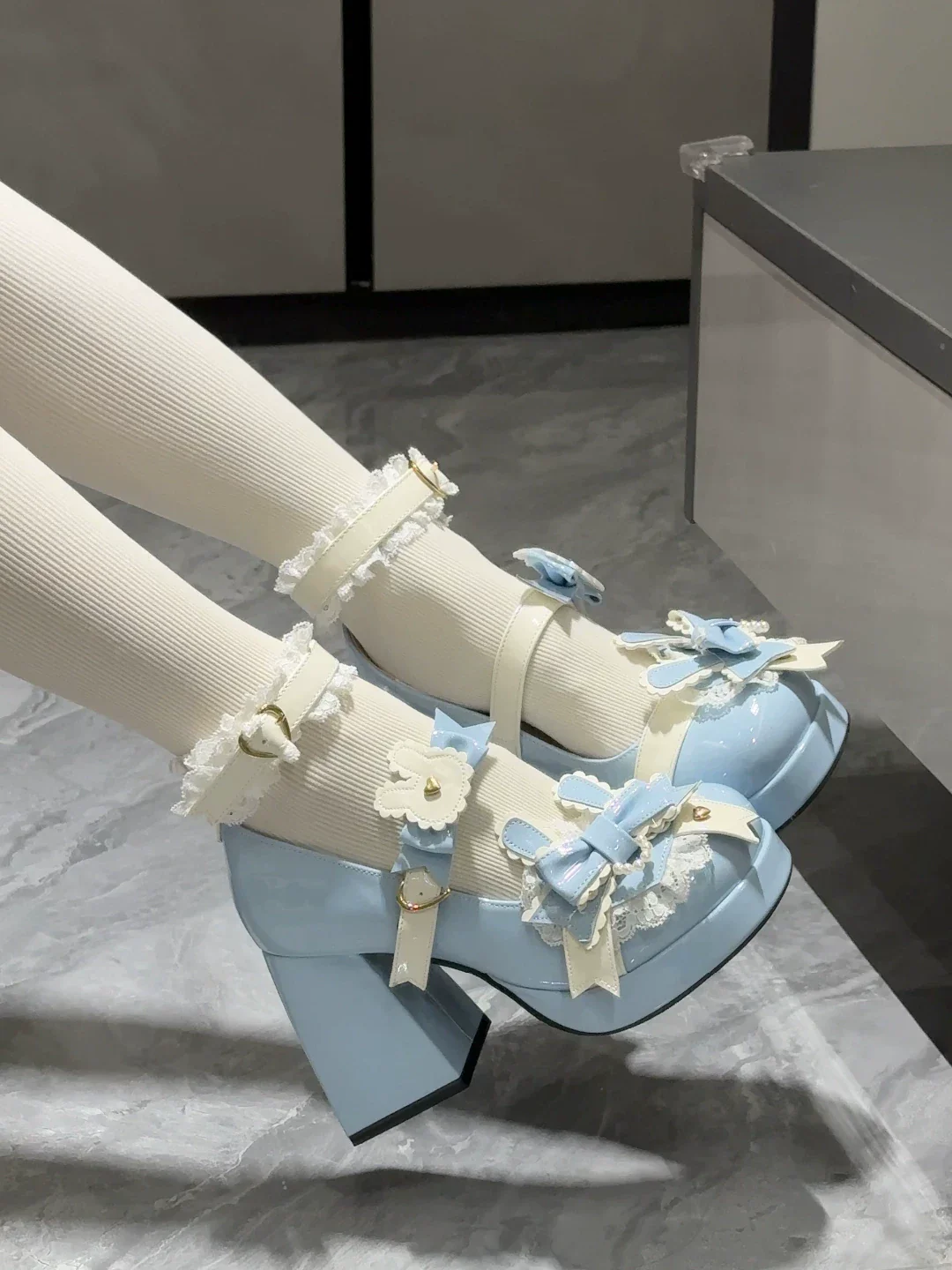 Sweet Bunny Tea Party - Sweet Lolita Chunky Heels Shoes, Bunny-ear Bow Decoration - Image 9