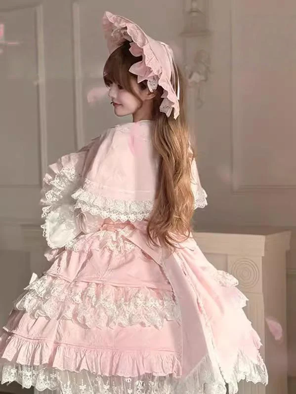 Peach Bunny - Sakura Love - Sweet Lolita Cloak, Detachable Bow - Image 2