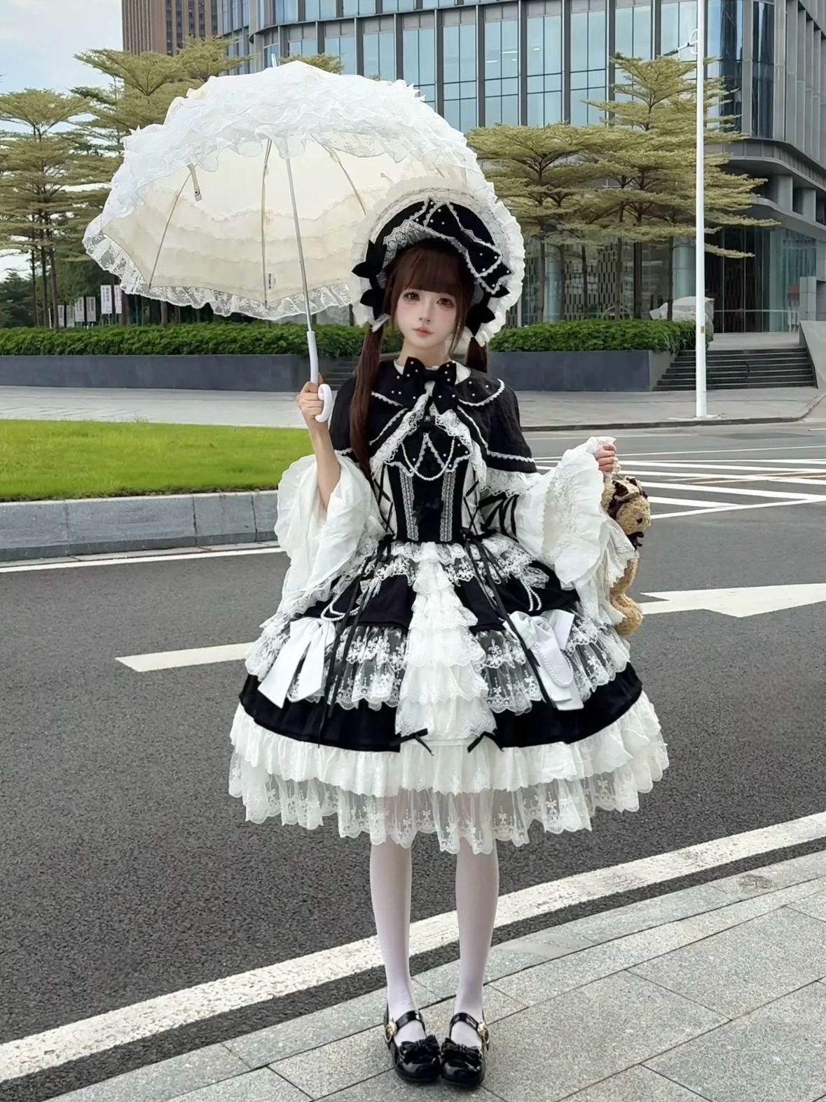 Peach Bunny - Sakura Love - Sweet Lolita Cloak, Detachable Bow - Image 5