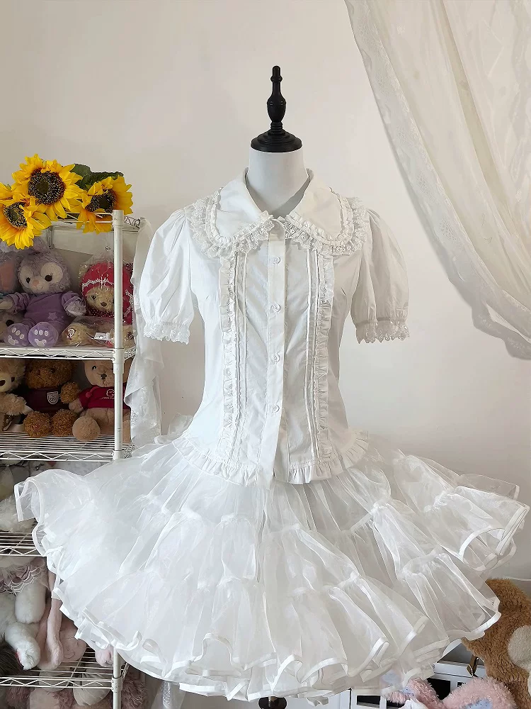 Sweet Lolita Cotton Shirt, Detachable Hime Sleeves - Image 3