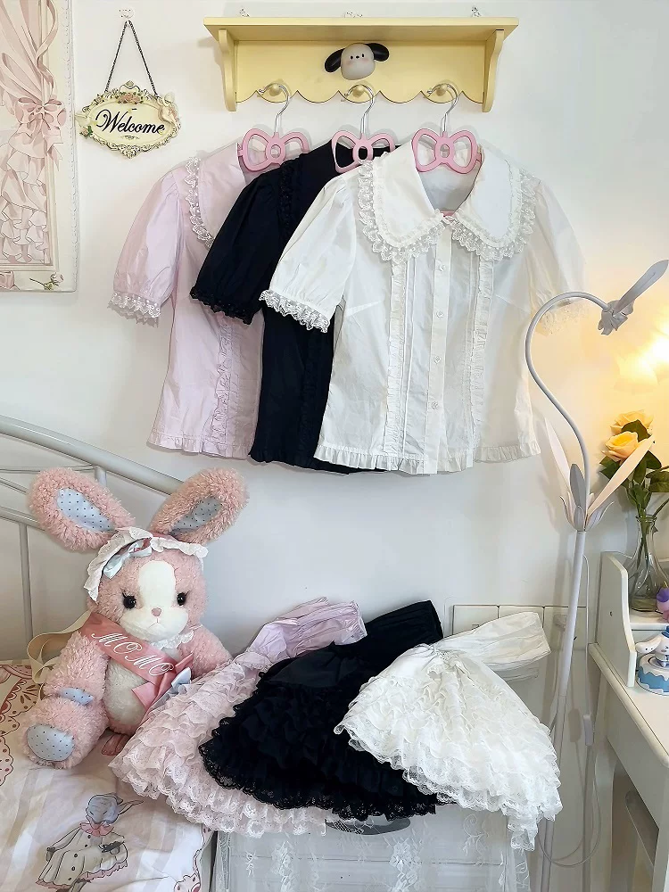 Sweet Lolita Cotton Shirt, Detachable Hime Sleeves - Image 4