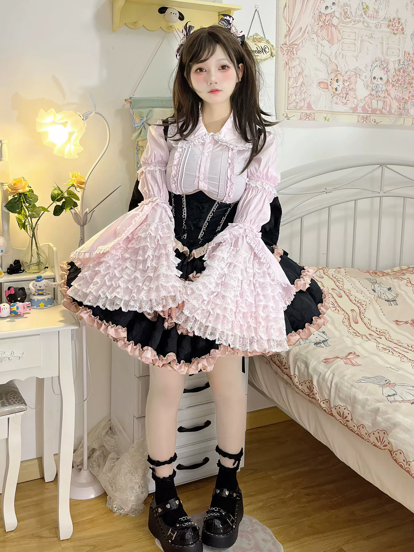 Sweet Lolita Cotton Shirt, Detachable Hime Sleeves - Image 5