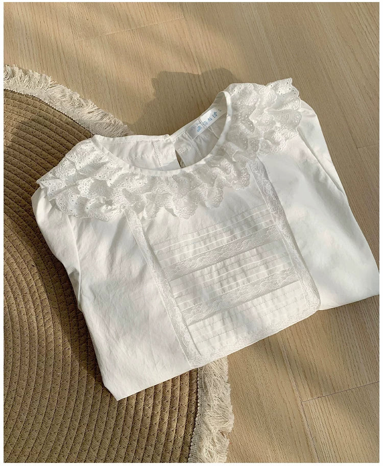 Jennie - Sweet Lolita Cotton Shirt, Ruffled Round Collar - Image 10
